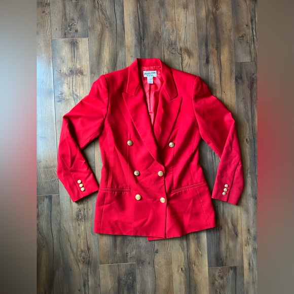 Vintage Pendleton Red Double Breasted Wool Blazer Gold Buttons Sz 4 - Picture 2 of 7